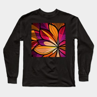 Magenta and Orange Abstract Flower Long Sleeve T-Shirt